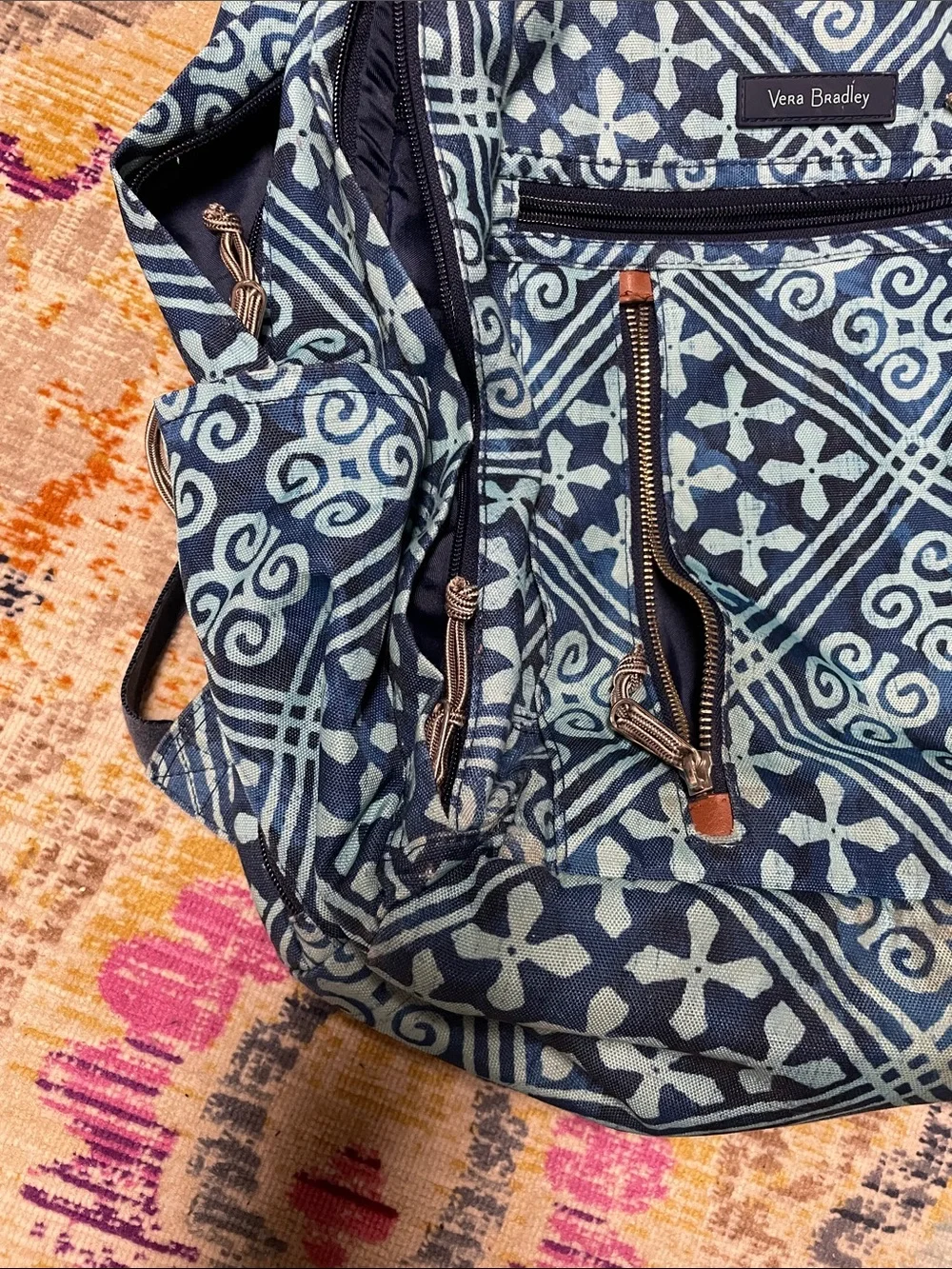 Vera Bradley Blue Geometric Zip Backpack